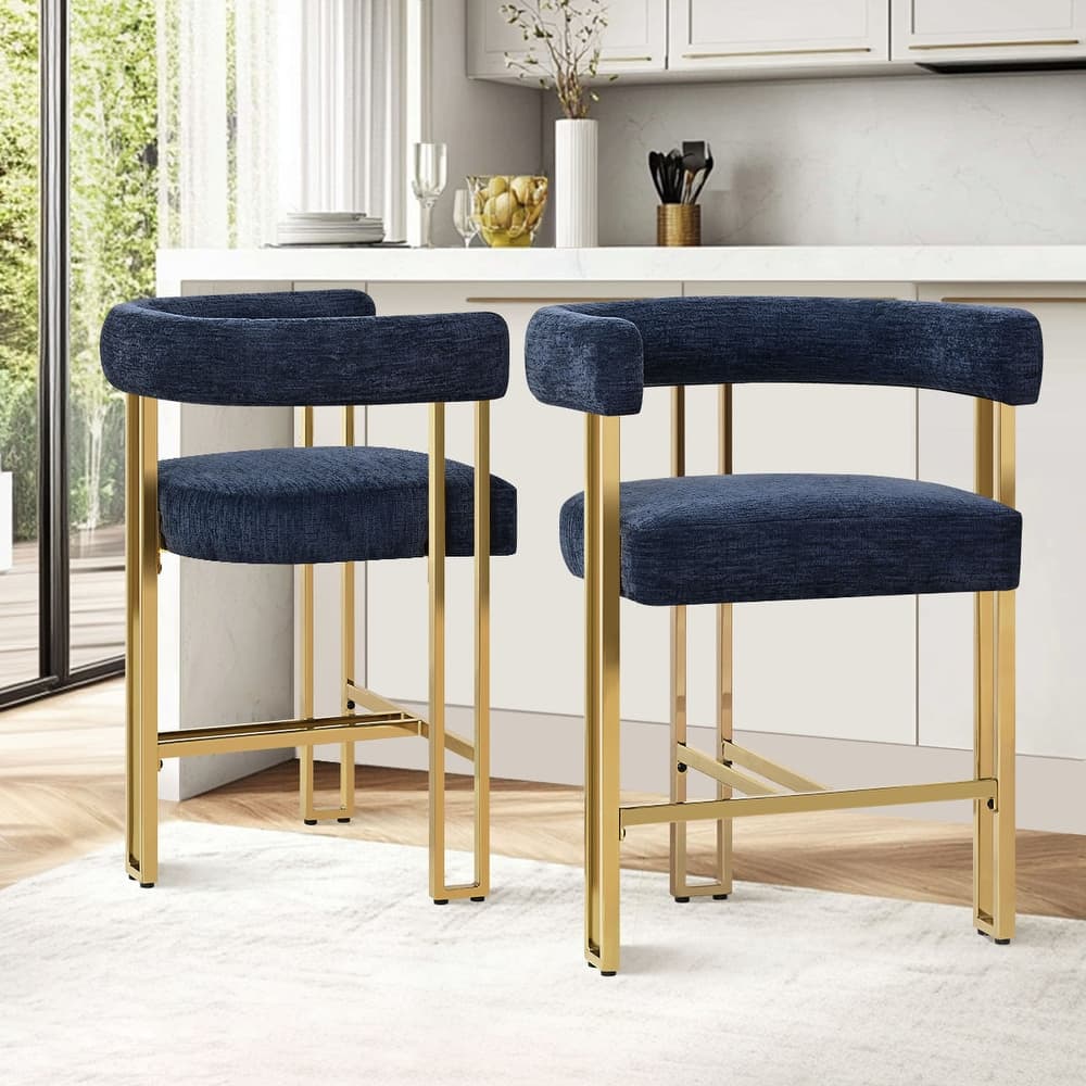 Upholstered Gold Chenille Counter Stool (Set of 2)