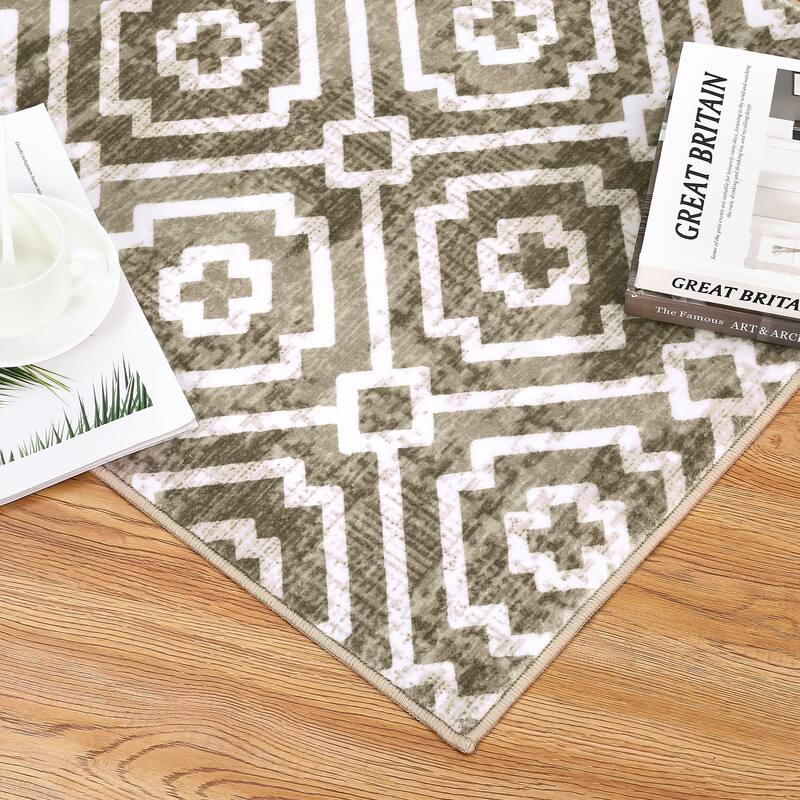 Geometric Area Rugs for Living Room Bedroom Distressed Washable Accent Rug Non-Slip Low Pile Carpet