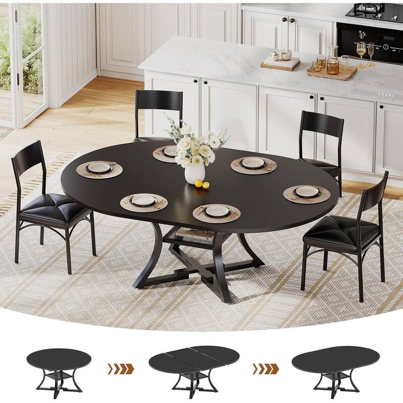 Extendable Dining Table Set 4-6 People 5-Piece Kitchen Table Set with 4 Cushion Chairs