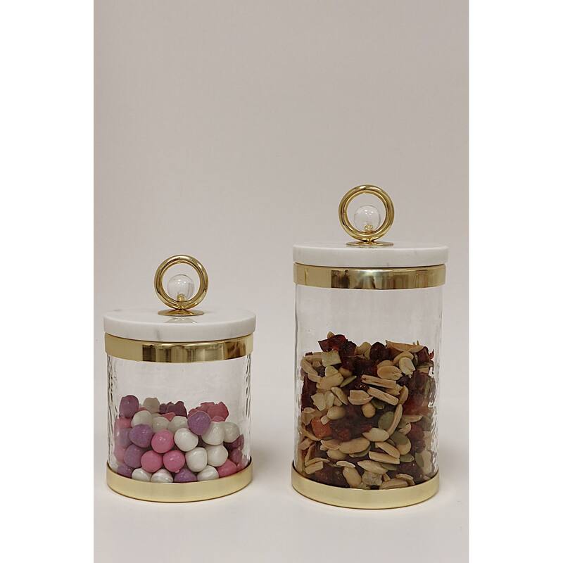 Canister with Marble Lid and Clear Ball Knob (3 Size Options) - Tall