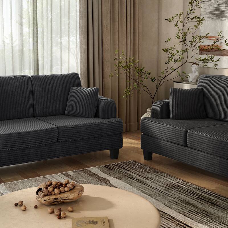 Furniture of America Xenia Modern 2-Piece Chenille Sofa Set with Cup Holders and USB Ports