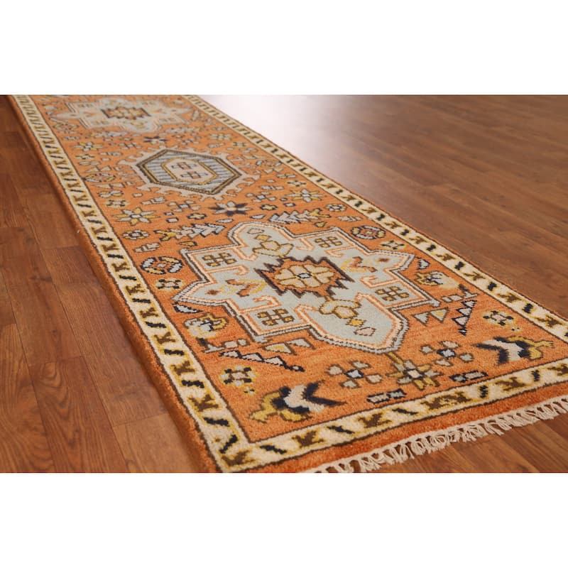 Orange Heriz Serapi Indian Runner Rug Hand-Knotted Wool Carpet - 2'6" x 8'0" - Orange - 2'6" x 8'0"