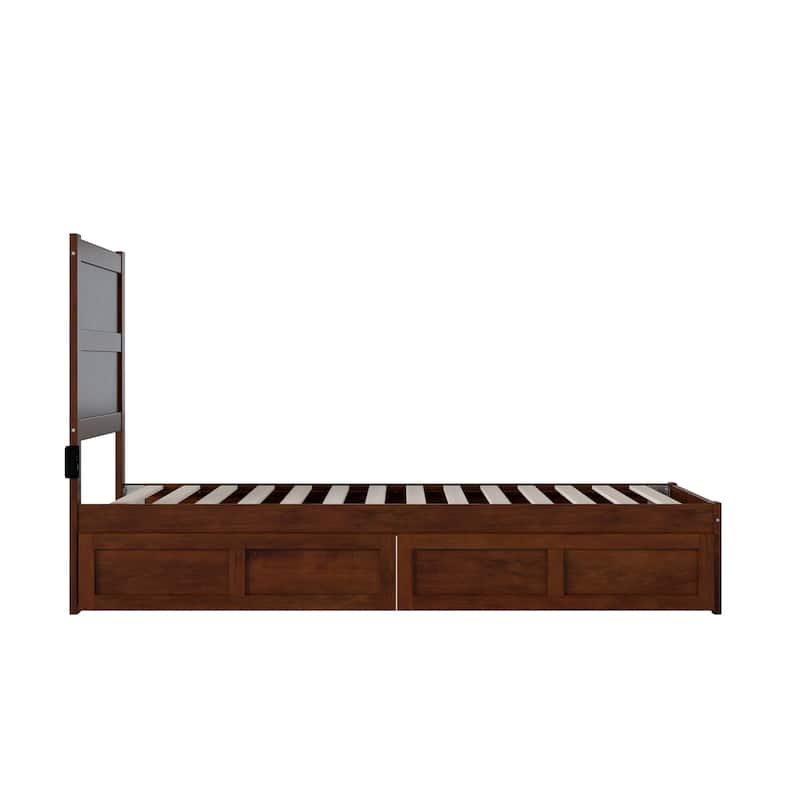 Twin XL Bed with Drawers - Elegant Walnut Platform Bed Frame - Storage Bed, Modern Design