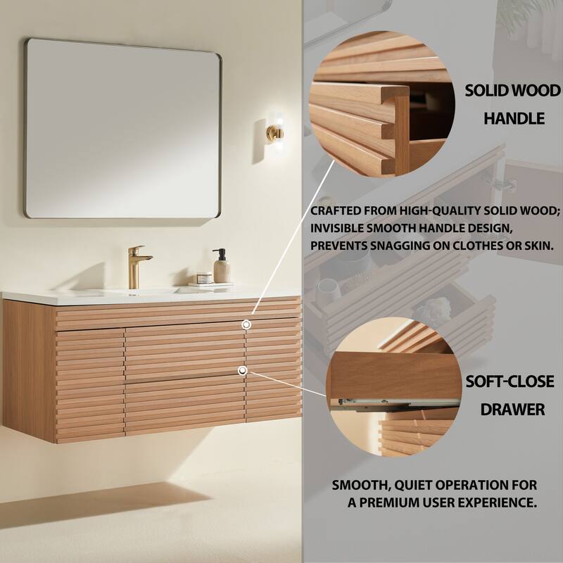 Modland 48" Wall Mount Bathroom Vanity with Ceramic Sink, 2 Soft-Close Drawers & 2 Doors - 48 inch