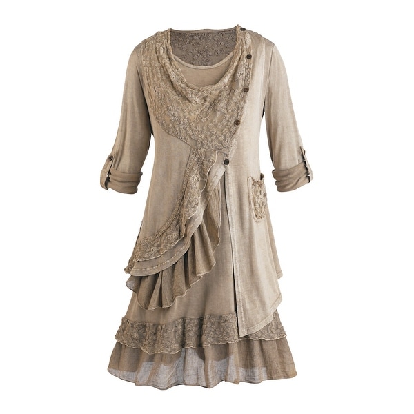 Women's Tunic Top Set - Heavenly Lace 2 Piece Blouse and Vest