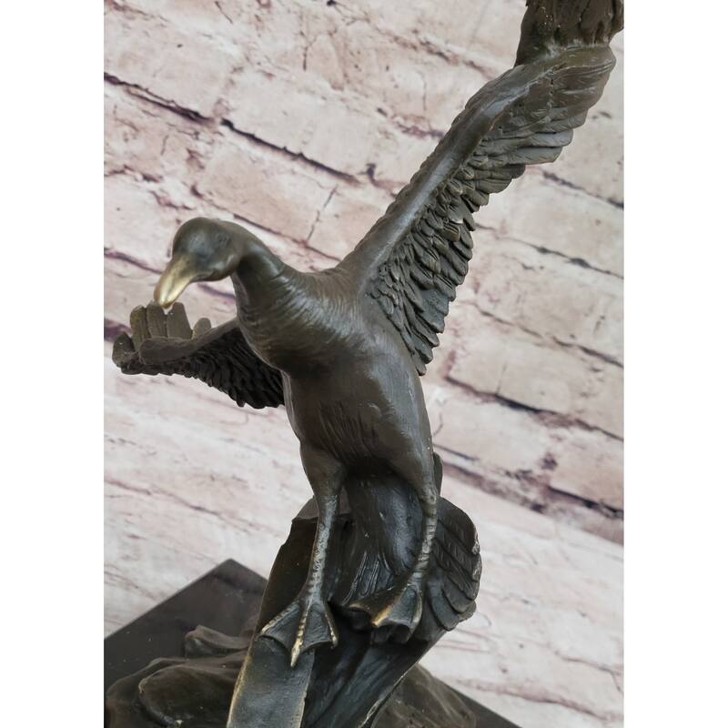 Flying Ducks Family Water Birds Bronze Statue Sculpture Figure Marble Base 17 Inches X 15 Inches