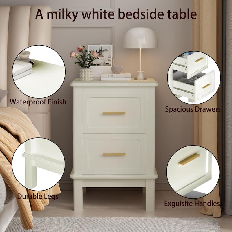 Modern Nightstand with 2 Drawers, Bedroom Bedside Table with Gold Handles, Sturdy Wood Accent Table