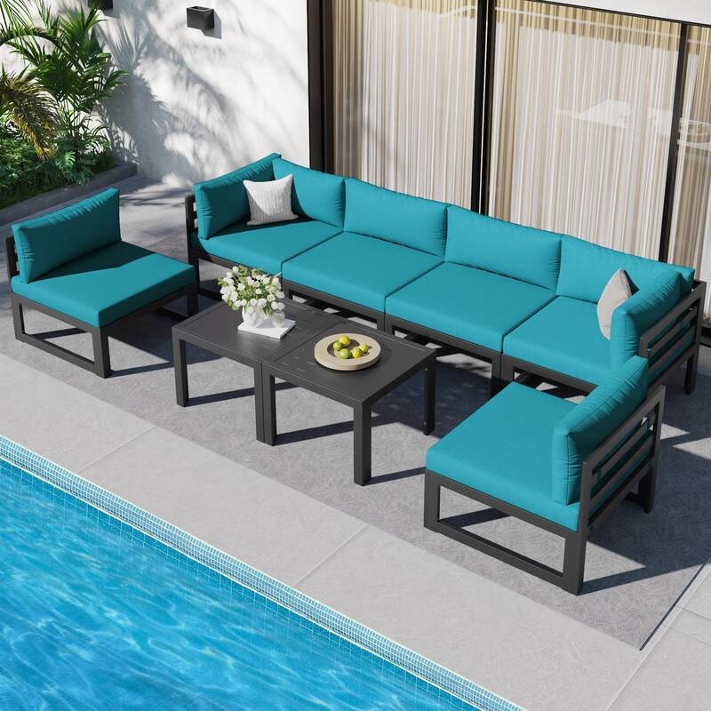 FINCATI Aluminum Outdoor Patio Furniture Conversation Sectional Sofa Set - 8Pieces-A/Sectional - Teal
