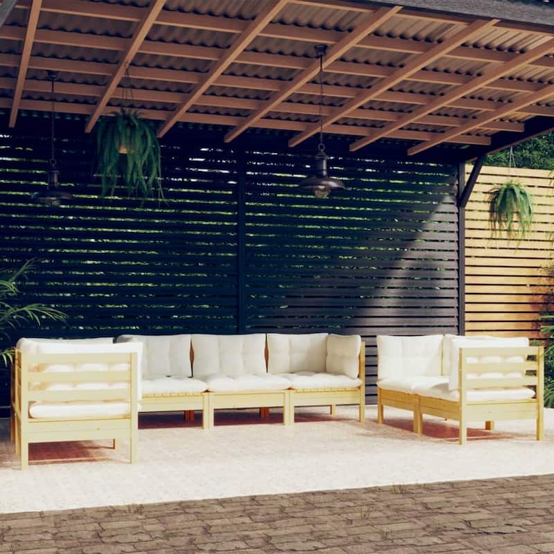 vidaXL Solid Pinewood Patio Lounge Set 7 Piece with Cushions Multi Colors - 25" x 25" x 24.6"