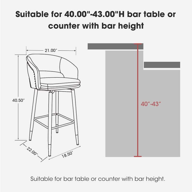 Glitzhome Set of 2 Mid-Century Modern 40.5"H Faux Leather Bar Stools with Nailhead Trim