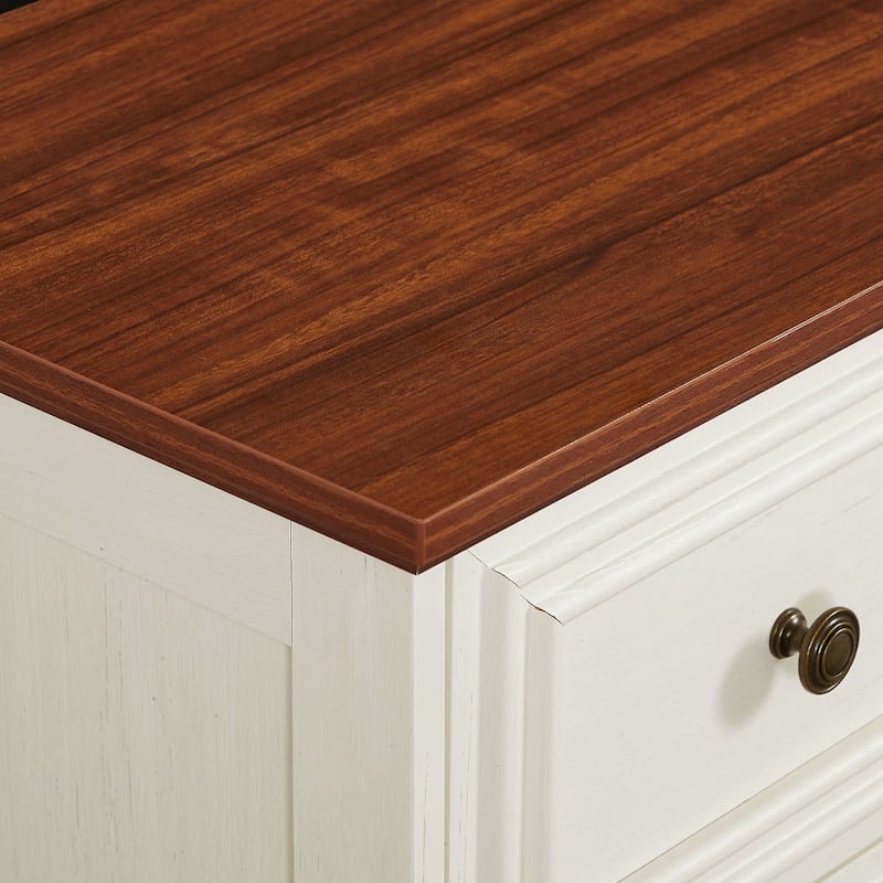 Anmytek Rustic Farmhouse 7-Drawer Dresser - Antique White Vintage Storage Organizer