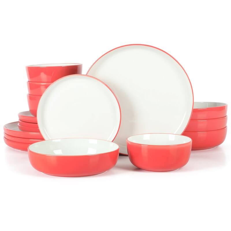 Sur La Table Kitchen Essentials 16-Piece Two-Tone Porcelain Dinnerware Set - Red