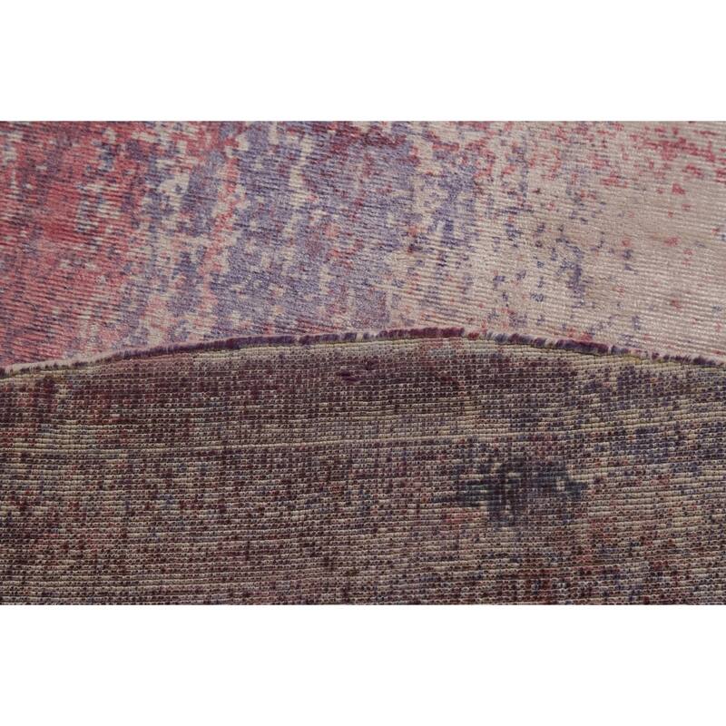 Contemporary Abstract Round Area Rug Handmade Beige Wool Carpet - 6'6" x 6'6"