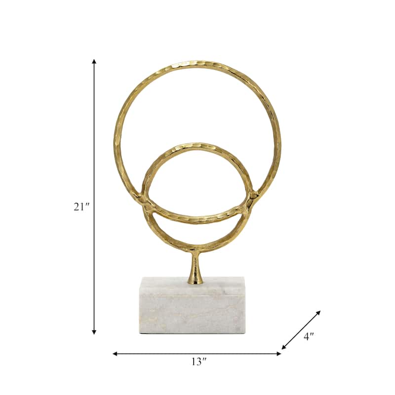 Metal/Marble, 21"H Double Ring Accent, Gold, Round, 21"H, Solid Color - 13" x 4" x 21"