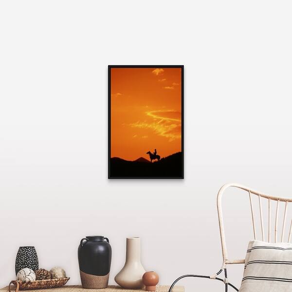 Silhouette Of Cowboy Riding Horse At Sunset Black Float Frame Canvas Art Overstock 25511784 Your choice of hardwood frame (black or white with matte lacquer finish, natural wood, or mottled gold with textured metallic finish) completes this framed. overstock com