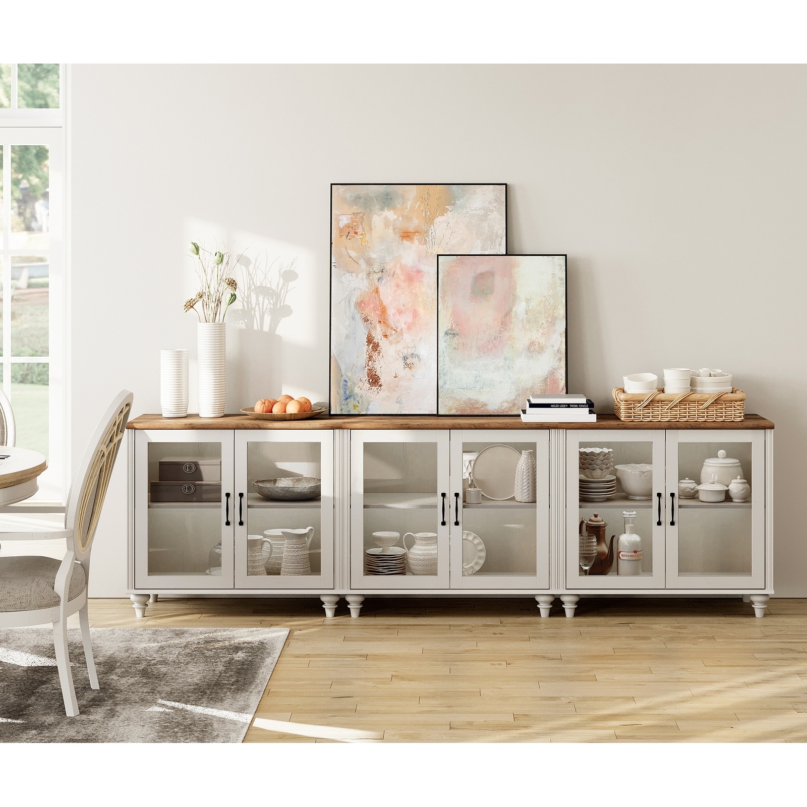 Kitchen Sideboard Buffet Cabinet, Glass Display Cabinet with Storage