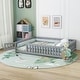 preview thumbnail 55 of 79, Modern Floor Bed with Safety Guardrails and Door, Suitable for Kids Queen Grey