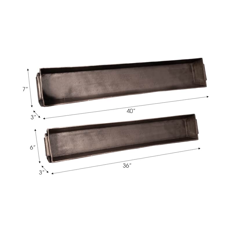 Decorative Slim Metal Tray with Handles - Set of 2 - 40", 36", Silver - 40.0"