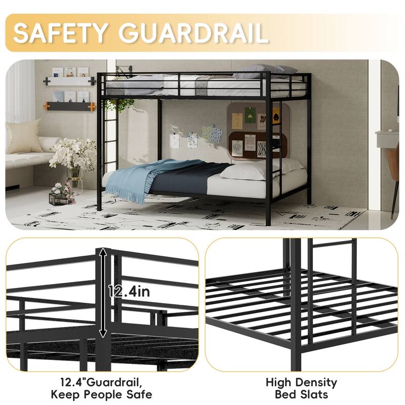 Full/Queen Metal Bunk Bed with Heavy-Duty Square Tube Frame, Dual Sleeping Areas, Space-Saving Design for Shared Rooms