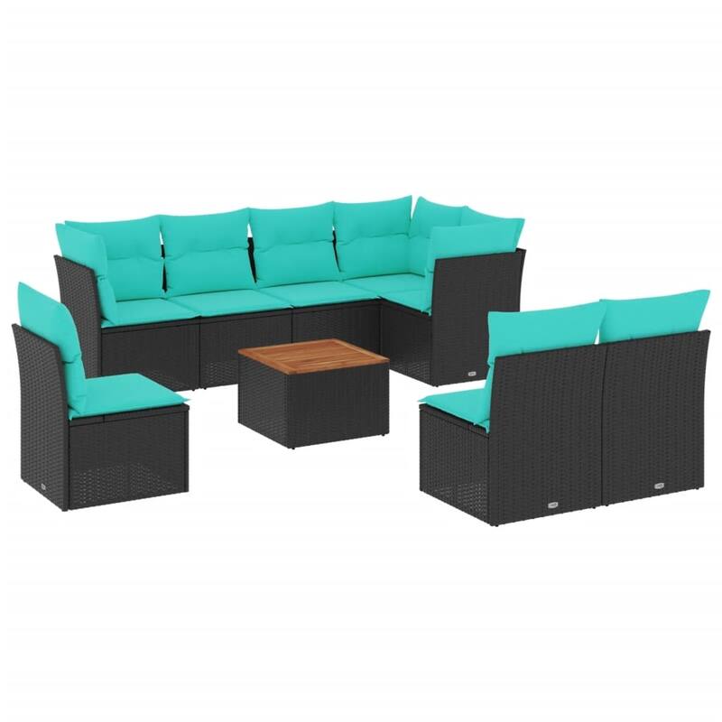 vidaXL 9 Piece Patio Sofa Set with Cushions Black Poly Rattan - 24.4 x 24.4 x 27.2