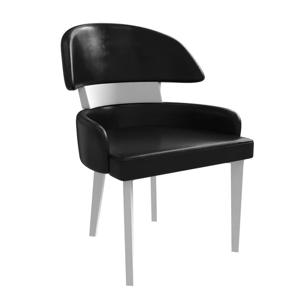 Ethos Modern Leather Upholstered Curved Back Dining Chair with Rubberwood Legs for Living Room, Hotels, Restaurants