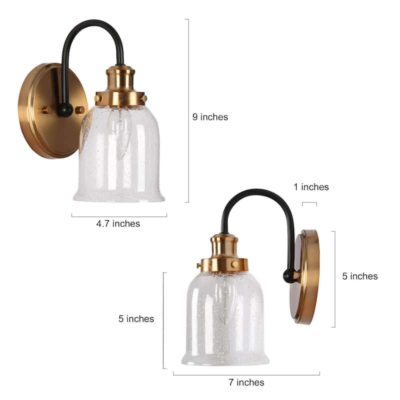 Kesa Modern Black Gold 1-Light Wall Sconces Bathroom Vanity Lights with Seeded Glass