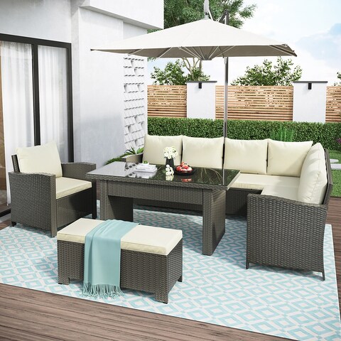 6-Piece Outdoor Conversation Set, Dining Table Chair with Bench