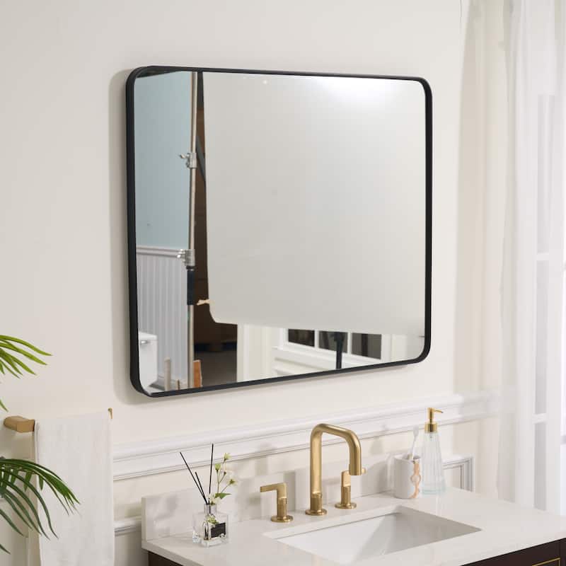 36 in. H Bathroom Rectangular Anodized Aluminum Framed Wall Vanity Mirror,Matte Black - 48 in. W x 36 in. H