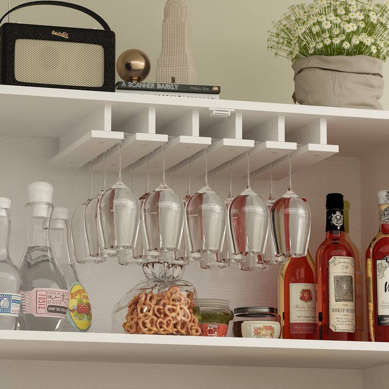 White Light Wood Grain Kitchen Cabinet with Red Wine Drawers Pantry