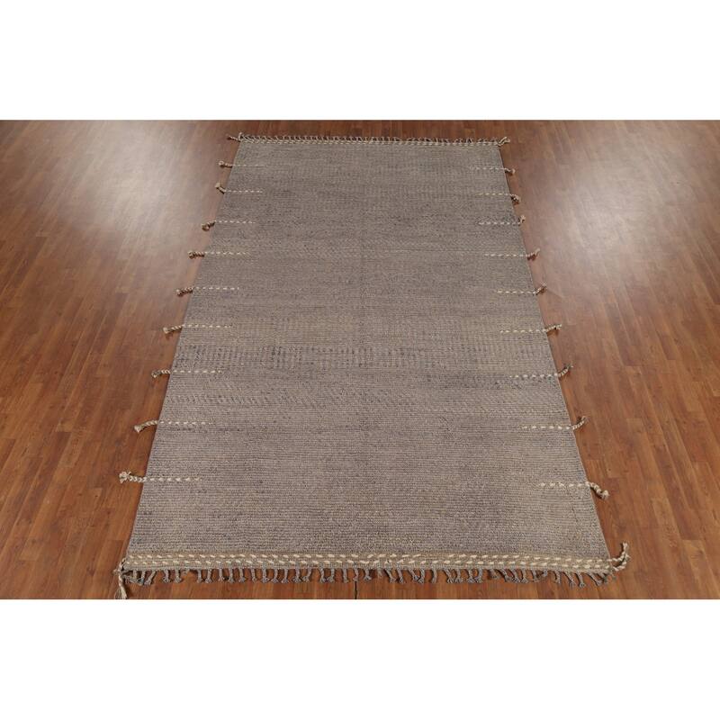 All-Over Striped Moroccan Modern Area Rug Handmade Wool Carpet - 6'8"x 11'3"