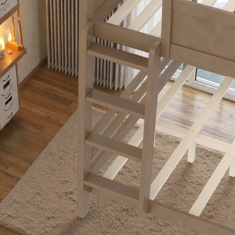 Wooden Bunk Bed Frame with Built-In Storage Shelves, Convertible to Two Beds, No Box Spring Needed