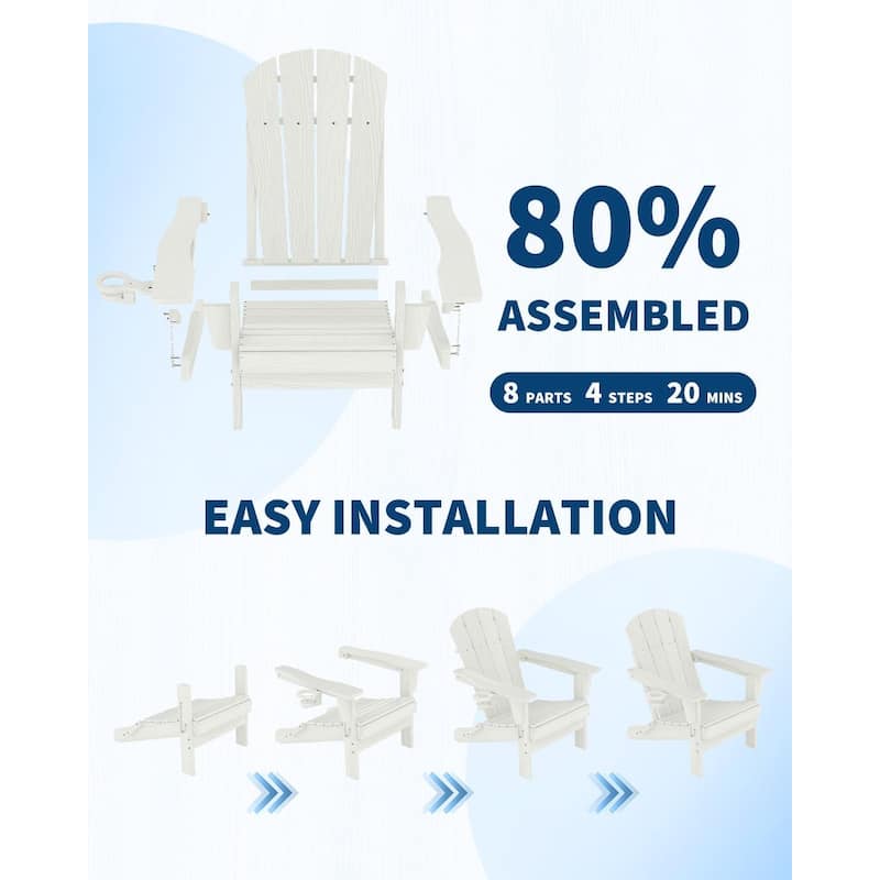 Folding Adirondack Chair Set of 2, with Side Table and Cup Holder