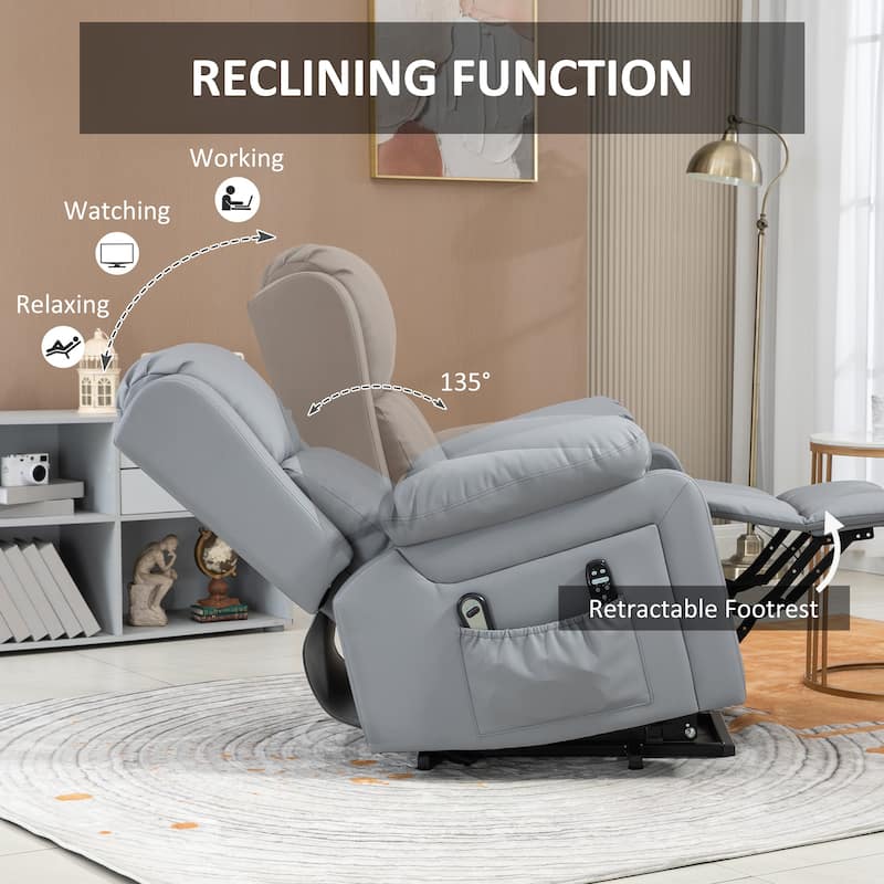 HOMCOM Electric Power Lift Chair, PU Leather Recliner Chair for Elderly with Vibration Massagge, Remote Control, Side Pockets