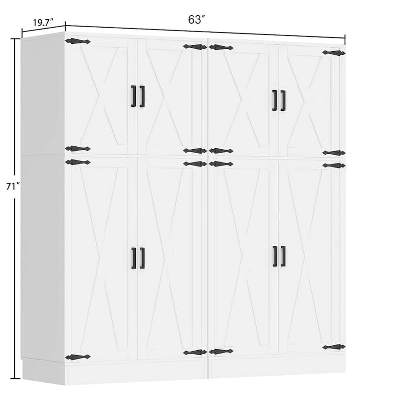 Rackcog Wooden Wardrobe with Barn Doors, Farmhouse Closet Storage Cabinet with Hanging Rod