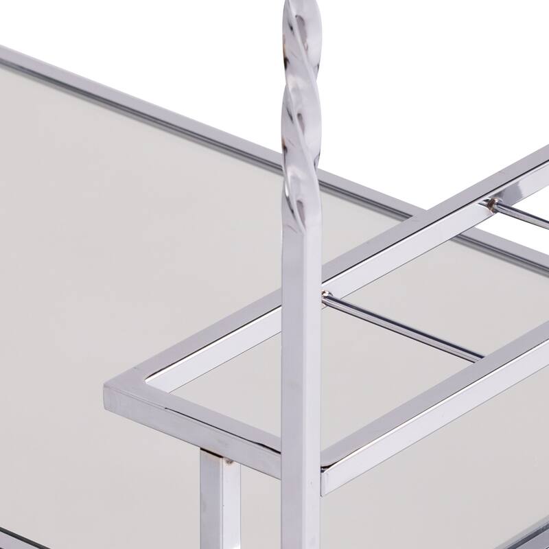 Mirrored Glass Bar Cart with Wheels and Metal Wine Rack - 29” x 15.75” x 31.5”
