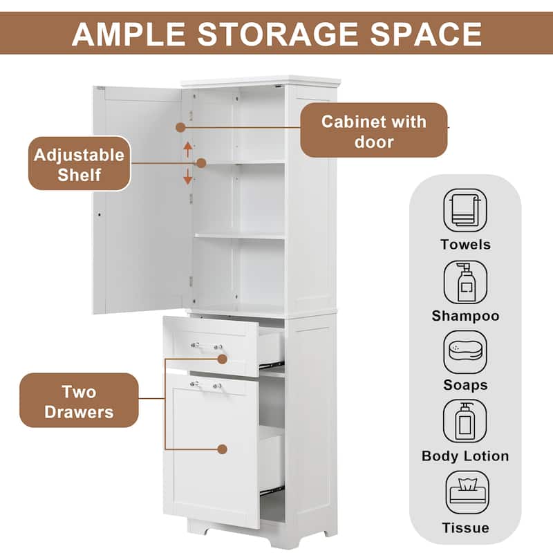 GDFStudio - Rowan Tall Freestanding Bathroom Storage Cabinet with Two-Sized Drawers and Adjustable Shelf