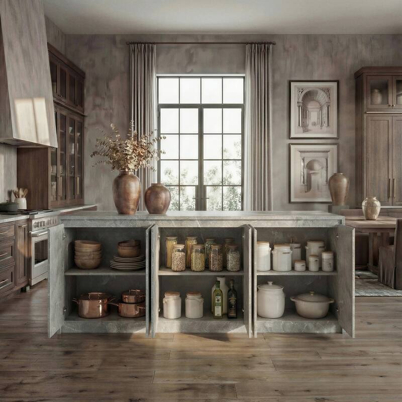94.5” Extra Large Kitchen Island with Storage, Stone-Look Counter Height Island, Fully Assembled Modern Kitchen Furniture