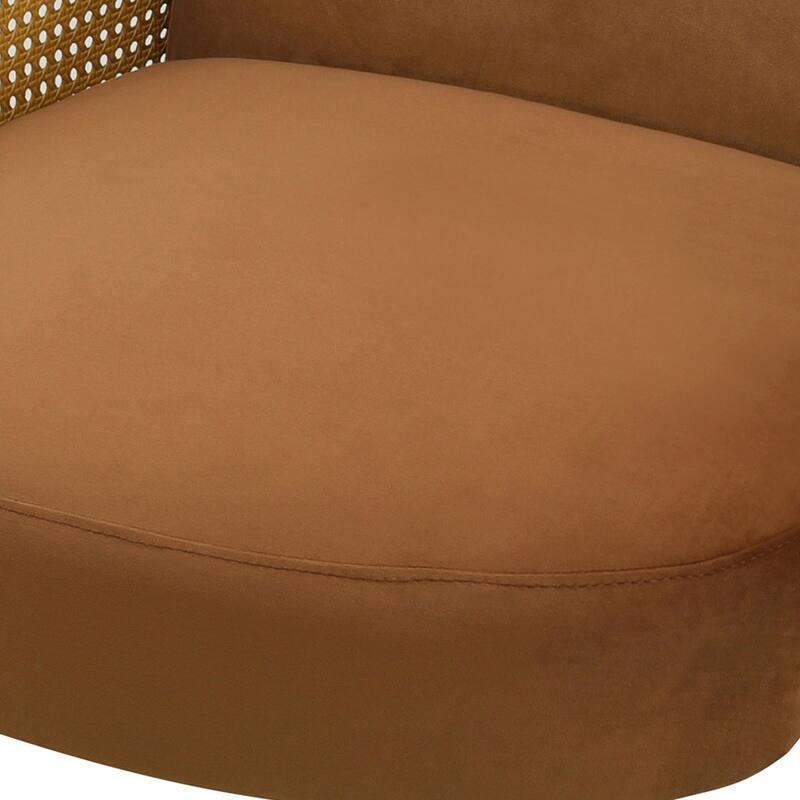 Velvet Accent Chair with Rattan Armrests, Rubberwood Legs and Ergonomic Back Support