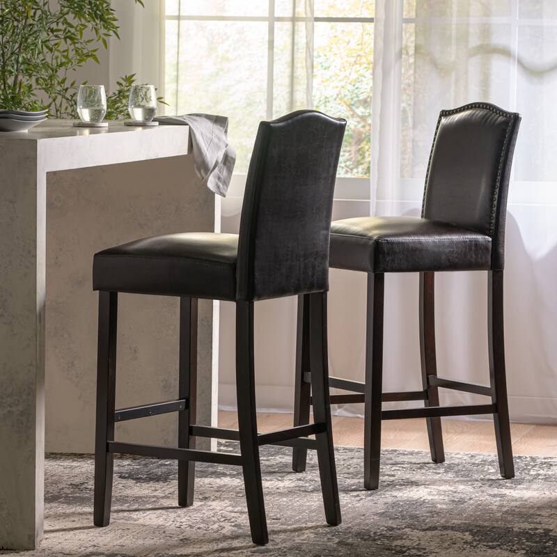 Roomfitters Barstool Set of 2, Modern Kitchen and Dining Seating, Brown