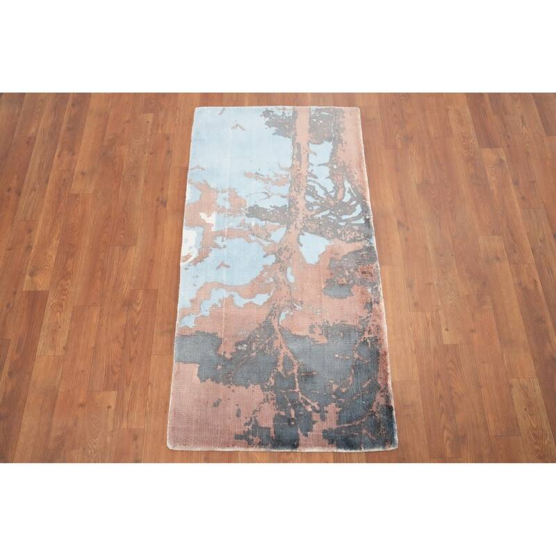 Hand Knotted Oriental Viscose Silk Carpet Modern Abstract Multi-Colored Abstract Area Rug - 4' 0'' X 2' 0''