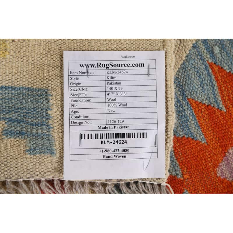 Southwestern Kilim Area Rug Oriental Flatweave Wool Carpet - 3'3"x 4'7"