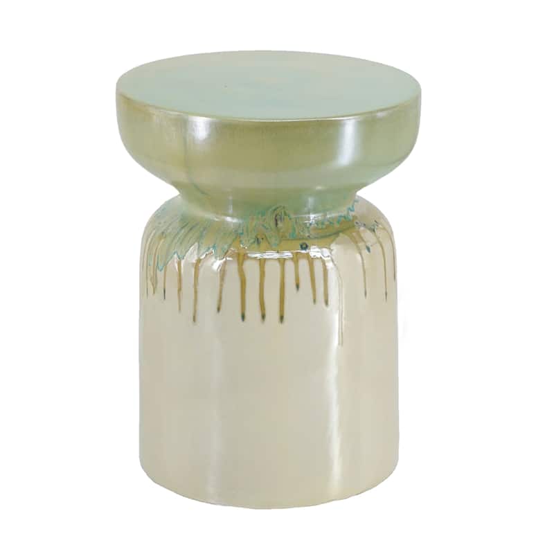 Coastal Style Ceramic Garden Stool - 18" - Green and Taupe Brown