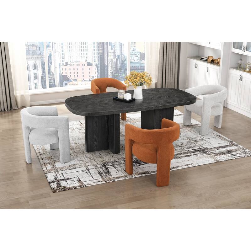 Modern Luxury Dining Furniture Elegant Side Chairs Set of 2 Orange Fabric Soft Boucle Plush Upholstery Comfortable