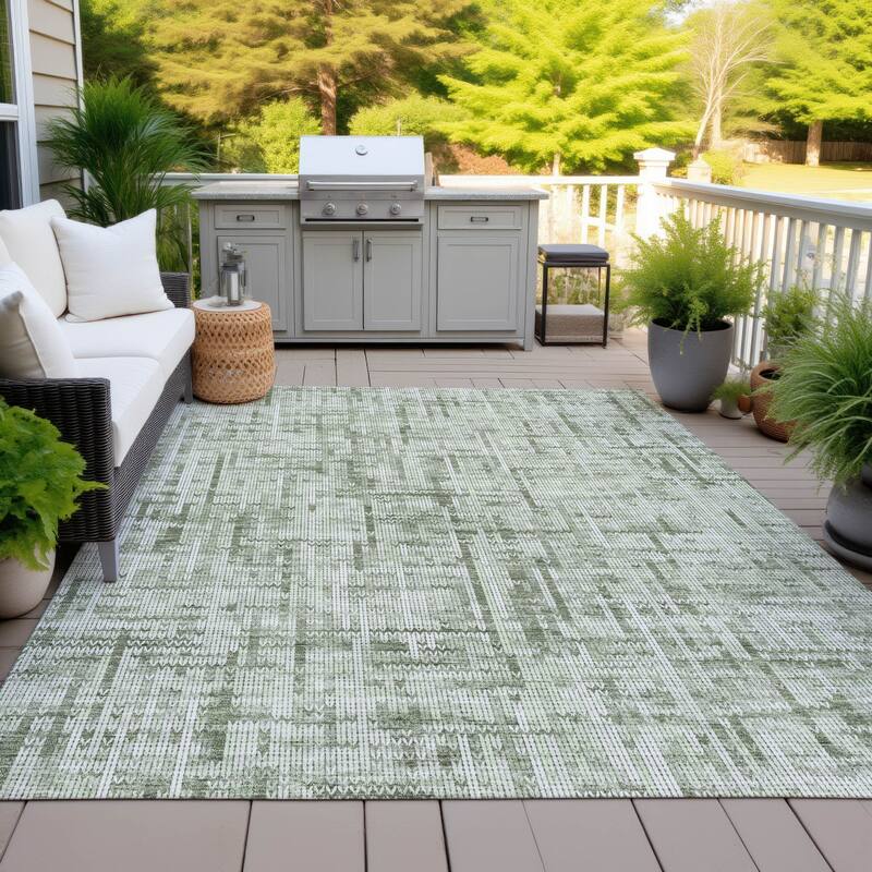 Machine Washable Indoor/Outdoor Modern Crosshatch Chantille Rug - Green - 10' x 14'