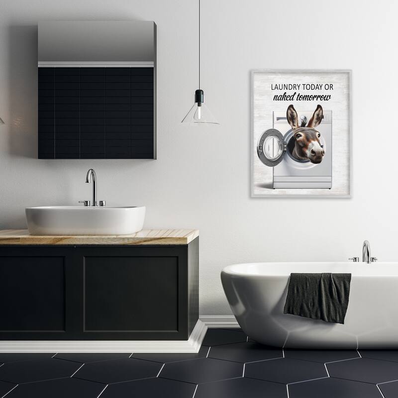 Stupell Funny Donkey Washing Machine Framed Giclee Art Design By Lettered and Lined