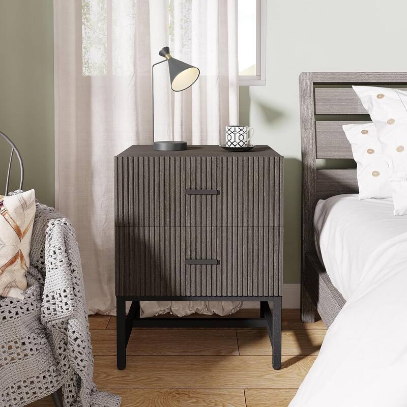 2-Drawer Nightstand, White Night Stands with Storage Drawers