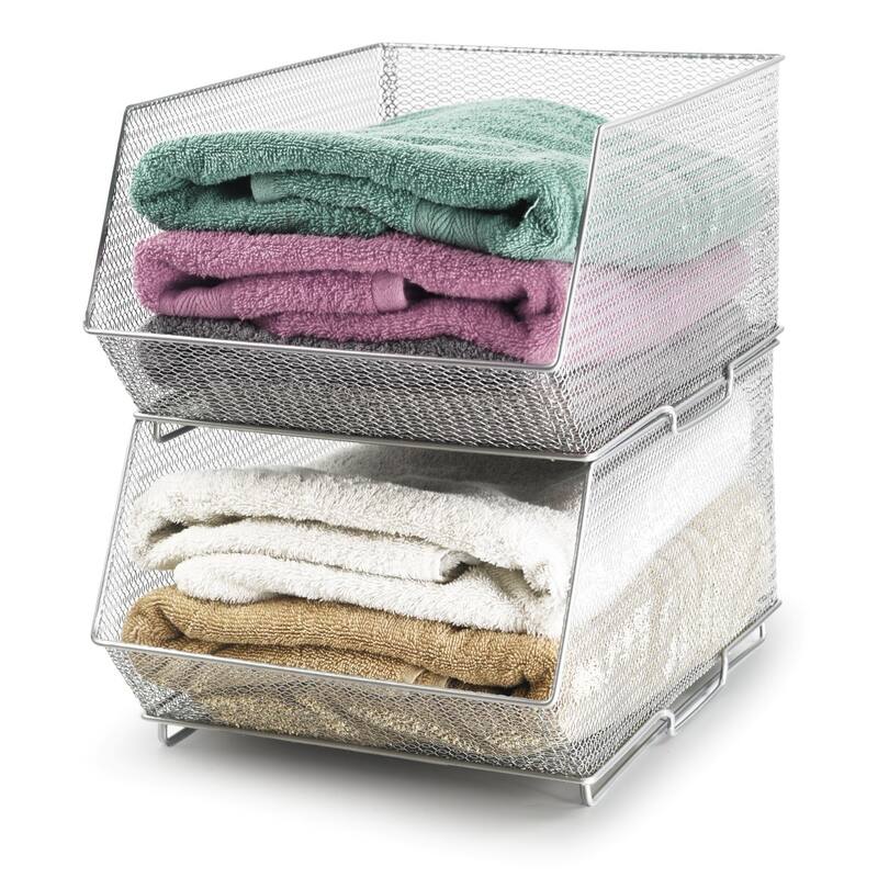 Mesh Stacking Bin Silver Storage Containers Pantry Organizers Great