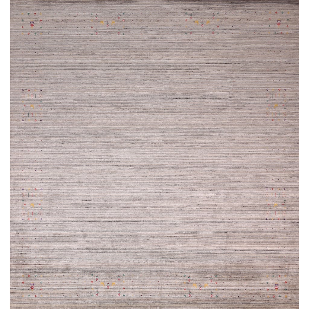 Striped Gabbeh Indian Square Rug Hand-Knotted Wool Carpet - 9'11"x 9'9"
