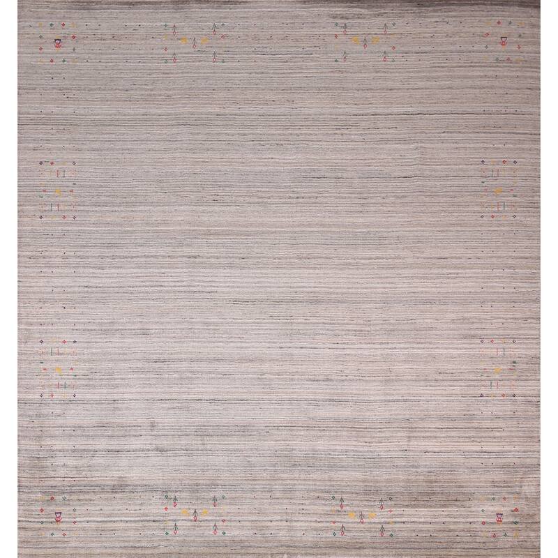 Striped Gabbeh Indian Square Rug Hand-Knotted Wool Carpet - 9'11"x 9'9"