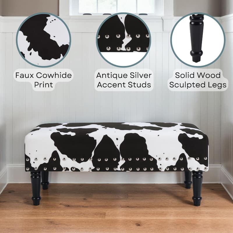 Convenience Concepts Designs4Comfort Cow Print Bench with Nailheads